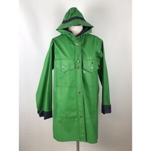 Lot One Boston Womens Large Green Snap Vinyl PVC Hood Raincoat Jacket & Hat Vtg